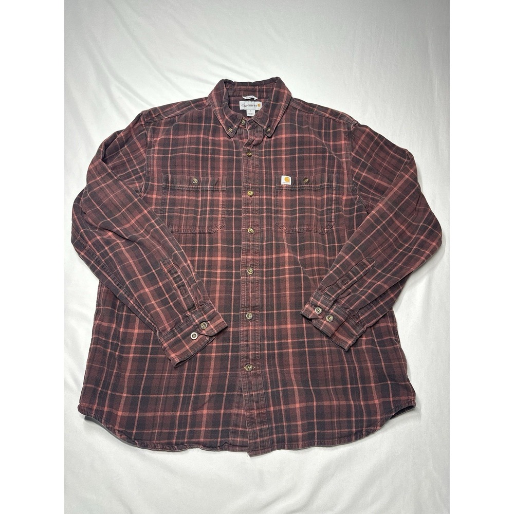 Carhart Flannel Relaxed Fit Long‎ Sleeve Red Size Large  Button Down